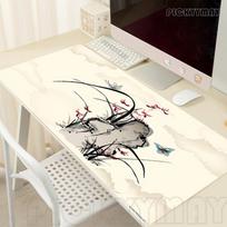 Gaming Mousepads Mousepad Chinese Ink Flowers Large Mouse Mat Big Desk Pads NonSlip Rubber PC Mouse Pad Keyboard Mats 800x300x2mm gray