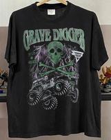 Reprint Grave Digger Monster Jam 90s Black T shirt Short Sleeve Vtg S-5XL Unisex T-Shirt S gray
