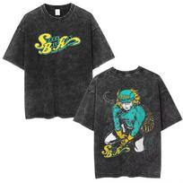 Anime Jojo Bizarre Adventure Kira Yoshikage Killer Queen Vintage Washed T Shirt Men Women Clothing Oversized Tshirt Short Sleeve Casual Clothing L black