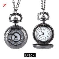 Quartz Pocket Watch Alloy Chain Hollow Out Flower Flip Cover Vintage Pendant Watches For Women Flip Case Double Sided Polishing gray