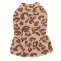 Autumn and Winter Polar Fleece Leopard Print Princess Skirt Pet Clothing XS chaki