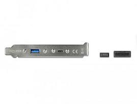 Delock USB 3.2 Gen 2 slot cover, Key A connector + 19-pin  USB-C + USB-A socket (black, 50cm cable, charging with up to 60 watts)