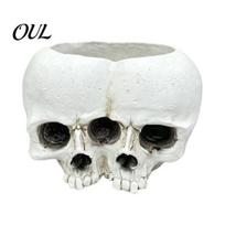 Retro Distressed Skull Decor Double Flowerpot for Succulents Green Plants, Realistic Resin Planter, Gothic Home Plant Pot Halloween Party & balta