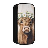 Highland Cow Vintage Pencil Cases Cute   Pen Holder Bags Student Big Capacity Office Gift Pencilcases 21x10.5x5cm black