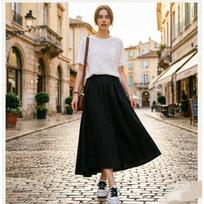 Women's Elastic Waist Wide Leg Pants Loose Fit Culottes Casual Solid Color Cropped Trousers M