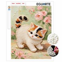 DIY Framed Pearl Bead Art Kit Cute Calico Kitten Sparkling Canvas Painting for Modern Room Wall Decor and Gift 20x30 With frame beige