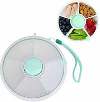 Rotating Snack Container 5 Compartment Dispenser with Odor Prevention  Reusable Portable Green Party Veggies Candy Nuts Chip Storage for Kids