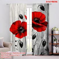 2pcs,2D plane printing Curtain Popular Red Poppy Duo Versatile Fabric (without rod) Home Decor Ldeal for Season Home Decor for 52.50 × 116.00 cm 2 pcs red