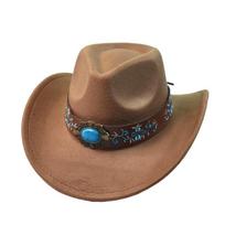 Trendy Embroidery Cowboy Hat Adjustable with Belt Cowgirl Hat Shapeable Wide Brim Breathable Western Hat for Men and Women ruda