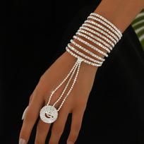 Multi layer rhinestone linked finger personalized trendy bracelet ring, women's Latin dance ballroom dance versatile accessory brown