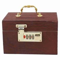 Password Lock Locking Money Storage Box With Handle Wooden Material Wooden Treasure Chest Small Size Security brown