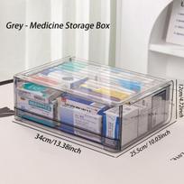 1pc gray drawer acrylic medicine storage box, large capacity stackable medicine sorting box, pull-out medicine box gray