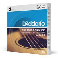 Acoustic Guitar Strings Phosphor Bronze Light D'Addario .012-.053 3-Pack EJ16-3D