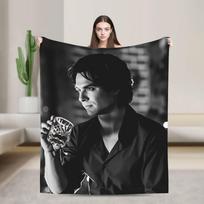 Damon Salvatore Blanket Picnic Flannel Throw Blanket For Bedroom Warm Soft Design Quality Bedspread Gift Size: 75*100cm, Weight: 230 GSM gray