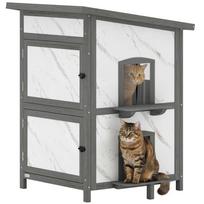 Outdoor Cat House, Wooden House for Cats, Multiple Entrances, Window, Waterproof, 60 x 60 x 88 cm, White 60 x 60 x 88 cm
