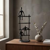 Ladder Frame Sculpture Black Metal Human Figure Abstract Tabletop Ornament Minimalist 9-6-26cm