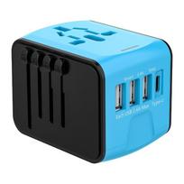 3.4A International Travel Adapter 4 USB Ports GaN Travel Adapter Worldwide Adapter  UK/AU/EU/US mėlyna