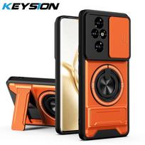 KEYSION Magnetic Phone Case for HONOR 200 Pro 5G Slide Camera Lens Protection Upright Kickstand 360° Ring Shockproof Back Cover for Honor 200 mėlyna