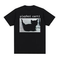Playboi Carti Awesome Vintage T-shirt Hip Hop Rapper Music Harajuku Cute Cat Cotton Men T shirt New Tees Men  Womens Tops S gray