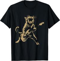 Rock Cat Playing Guitar - Funny Guitar Cat T-Shirt M