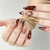 24 Pcs Press on Nails Almond Shape, Reusable Fake Nails with Jelly Glue
