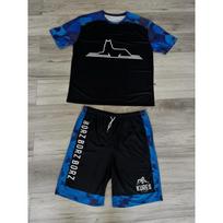 Summer MMA Fighter Training Short Sleeve T-shirt&Shorts Men Loose Breathable Quick Drying Absorbing Sports Set Adult Kids L black