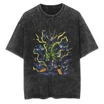 2026 Summer Dragon Ball Vintage Print T-Shirts Washed Cotton Oversized Unisex Tees Cell Majin Boo Super Saiyan Gohan Anime Tops L black