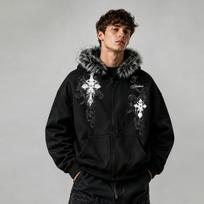 Oversized Fur-Trimmed Hooded Sweatshirt Soft, Fleece-Lined, Warm, Casual, Trendy Long-Sleeve Top L juoda