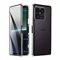 Dėklas Sony Xperia 1 VIII 360 Pilnas Dėklas Dvipusis Magnetinis Adsorbcijos Metalo Dangtelis Grūdintas Stiklas Apsauginis Dangtelis Sony Xperia 1 VIII gray