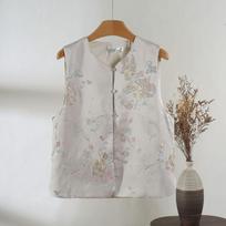 Vintage buckle small round neck jacquard brocade weave gold embroidered vest women's spring top M [Recommended below 50kg] abrikosas