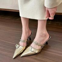 Fashion 2025 spring/summer new women shoes French pointy  outdoor half slippers beach  gold stilettos toe cover sandals 35 auksas