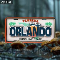Aliumininė plokštelė Sienų dekoras - Retro Floridos Orlando Saulėtosios valstijos numerio ženklas su medžiais, Metalo ženklas sodybai, G 15x30cm(5.9x7.8inch) blue