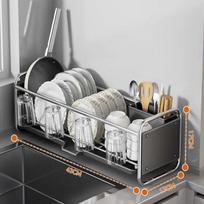 Kitchen Dish Organizer Narrow Dish Drying Rack Stainless Steel Shelf Drainer Rack Bowl Rack Plate Cutlery Kitchenware Storage gray