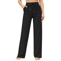 Women's High Waist Micro Horn Yoga Pants Drawstring Pocket Sports Pants Wide Leg Pants Loose Pants S