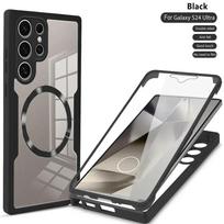 360° Visiškai smūgiams atsparus Magsafe dėklas Samsung Galaxy S25 S23 S22 S24 Ultra Plus FE telefonams, magnetinis, belaidis įkrovimas, skaidrus dangtelis For S25 Ultra juoda