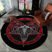 Pentacle Symbol Round Rug Goat Head Printed Carpet Kids Play Mat Living Room Bedroom Rug Yoga Mat Gift Diameter -60cm gray