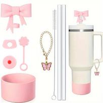 9pcs Cup Accessories for Stanley Spill Proof Stopper 10mm Straw Cover Cap Silicone Boot Charm Chain for 40oz Tumbler Cup white