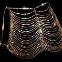 European And American Cross-Mirror Sexy Exaggerated Rhinestone Body Chain, Nightclub Hollow Tassel Diamond Hip Chain Waist Chain black