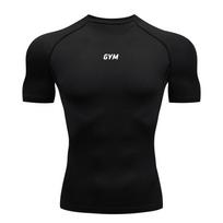 Men Running Compression T-shirt Short Sleeve Sport Tees Gym Fitness Sportshirts Male Jogging Tracksuit Homme Athletic Shirt Tops S black