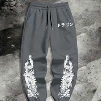 Japanese Style Trendy Tokyo Dragon Print Ankle Pants with Personalized Japanese Style Pants for Men and Women S