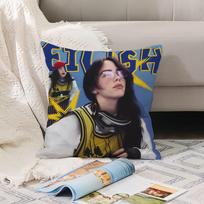American Singer B-Billie E-Eilish Pillow Case Office Cushions Suitable For Sofa Car Bedroom Decorative Cushion Cover Peach skin 18*18(CM)-1Pcs black