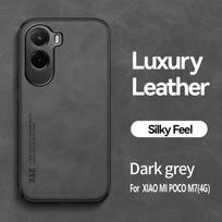 For POCO M7 4G PU Leather Car Magnetic Holder Silicone Back Cover For POCO M7 4G Built-in iron Protection Phone Case For POCO M7 4G gray