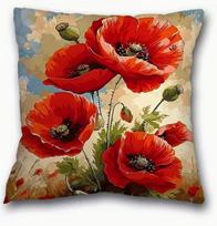 1Pc Poppy Flower Pattern Short Plush Pillowcase Bohemian Style Zipper Closure, Machine Washable Pillowcase Peach skin 50*50(CM)-1Pcs beige
