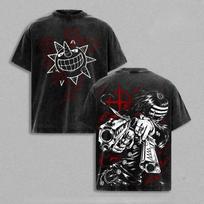 Soul Eater Death the Kid T-shirt Anime Printed Vintage Washed Oversized T Shirt Summer Short Sleeve Clothing S black