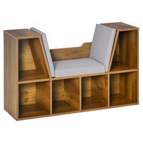 2-In-1 bookcase bench with seat cushions, cube shelf with 6 open compartments, 102 x 30 x 61 cm, rustic brown 102 x 30 x 61 cm