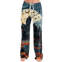 Women's Halloween Print Loose Sleep Pants - Casual Pajama Bottoms Soft Pants S black