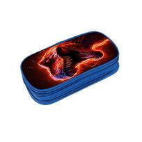 Dinosaur Print Blue Multifunctional Double Layered Pen Case for Boy/Girls Best Gift 2D Flat Cartoon Pencil Case for Children black