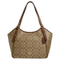 COACH Meadow drobės ir odinė rankinė-tote, pirkinių krepšys, rankinė, peties rankinė, didelė moteriška, chaki spalvos CM076-IME74 One Size 1 brown