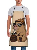 1 vnt. Šauni kapibara virimo prijuostė, smagi animacinio stiliaus vandens kiaulytė virtuvės prijuostė BBQ kepimui, įkurtuvių dovana 38x47cm beige