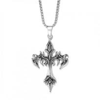 Flame Retro Cross Stainless Steel Pendant Necklace for Men gray